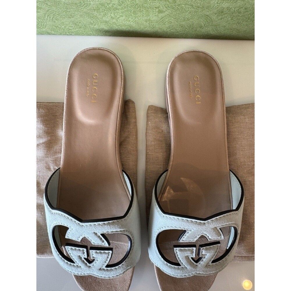 Gucci Women's Salvy Green Interlocking G Cut Out Sandals Size EU 40 Authentic - Picture 8 of 12